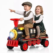 TOKTOO 12V Ride on Train for Toddlers, Electric Ride on Toys w/ Rubber Wheels, Storage Box, LED Headlight, Music Player, Ideal Gift for Boys Girls, Excluding Carriages, Black Red