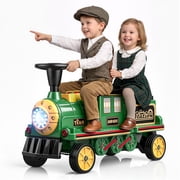 TOKTOO 12V Ride on Train for Toddlers, Electric Ride on Toys w/ Rubber Wheels, Storage Box, LED Headlight, Music Player, Ideal Gift for Boys Girls, Excluding Carriages, Green