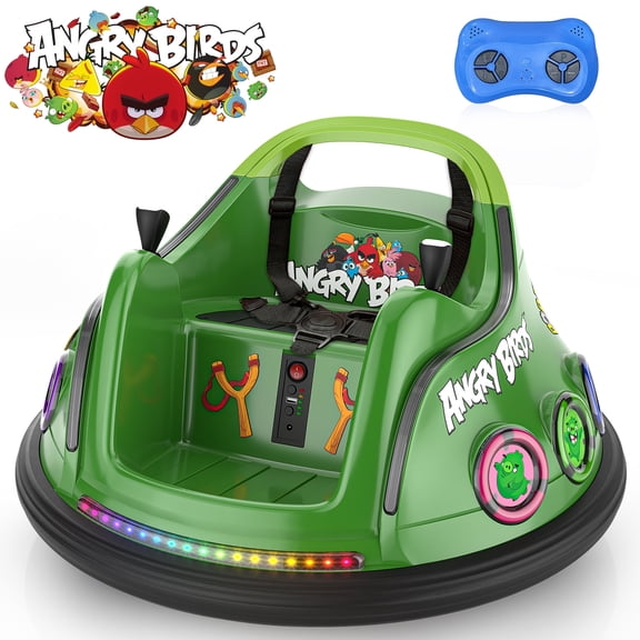 TOKTOO 12V Ride on Bumper Car, Licensed Angry Birds Electric Bumper Car for Kids, Ride on Toys Baby Bumper Toddler Car with Remote, Gift for Boys Girls Aged 1.5 , Green