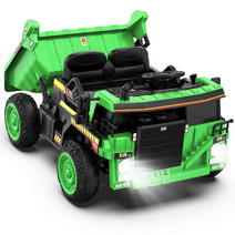 TOKTOO 12Volt Battery Powered Ride on Tractor w/ Remote Control, Music Player, Electric Dump Bed-Green