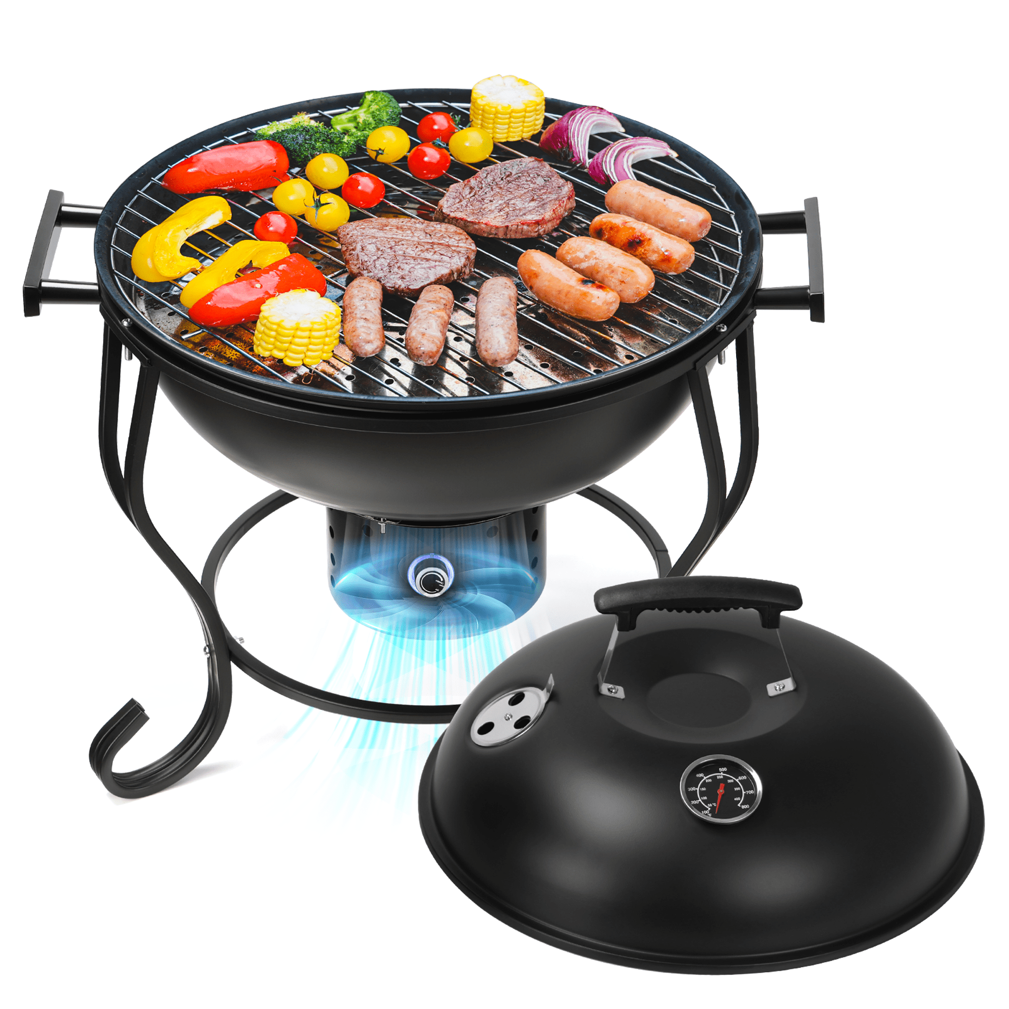 TOKTOO 17 inches Portable Charcoal Grill with Adjustable Fan