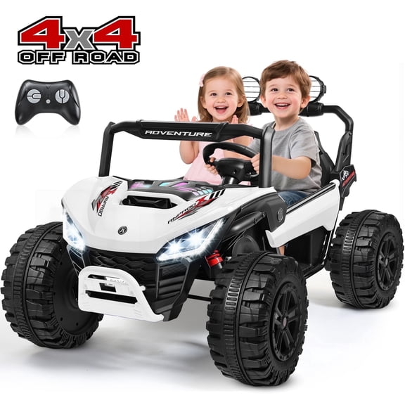 TOKTOO 24V 4WD Ride on UTV, 2 Seater 800W Battery Powered Ride on Toy Car for Big Kids, 4 Power Vehicle Wheels, 5.1Mph, Kids Electric Car for Boys Girls with Rainbow LED Lights, White