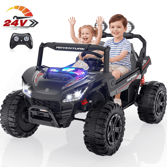 TOKTOO 24V Ride on Toys for Big Kids, 2 Seater Ride on UTV Car, 800W Kids Electric Car with Remote, Rainbow Lights, Max 5.1Mph, Storage, Bluetooth, Gifts for Kids Aged 3-8, Black