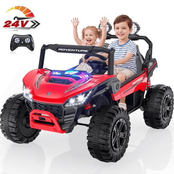 TOKTOO 24V Ride on Toys for Big Kids, 2 Seater Ride on Car, 800W Kids Electric Car with Remote, Rainbow Lights, Max 5.1Mph, Shock-Absorbing Springs, Storage, Bluetooth, Gifts for Kids Aged 3-8, Red
