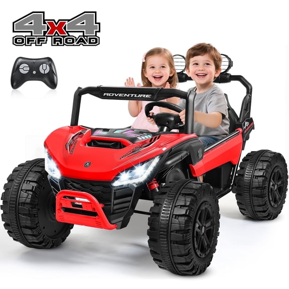 TOKTOO 24V Ride on UTV, 2 Seater Electric Car for Big Kids, Battery Powered Ride on Toy, 4 Power Vehicle Wheels, 5.1Mph, Rainbow LED Lights, Red