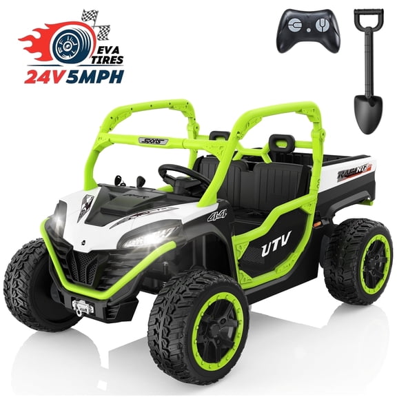 TOKTOO 24V Ride on Dump Truck, 2 Seater Ride on UTV for Big Kids, 5 Mph, 4WD Battery Powered Ride on Car, Ride on Toy for Boys Girls with 4 Wheels, Electric Dump Bed, Remote Control-Green