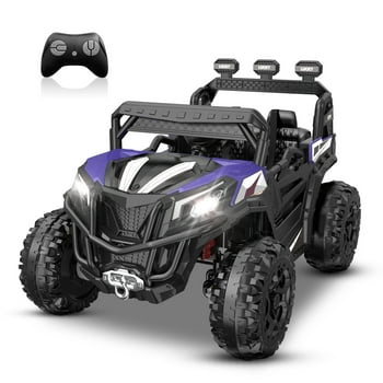 TOKTOO 24V 4WD Battery Powered Ride on UTV with Remote Control & Trunk Storage Space,  1 Seater Kid Car-Purple