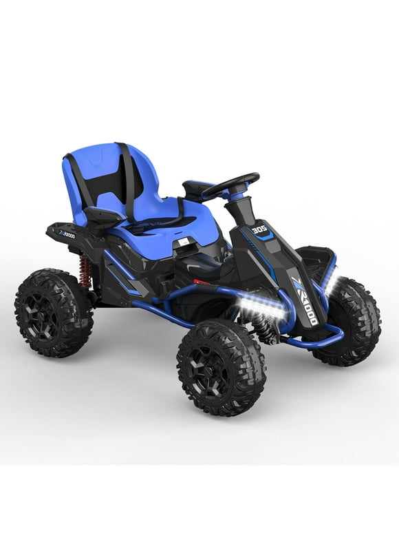 TOKTOO 24V 4WD Powered Ride on Car for Big Kids W/ 4X75W Powerful Motors, Shock Absorbers-Blue