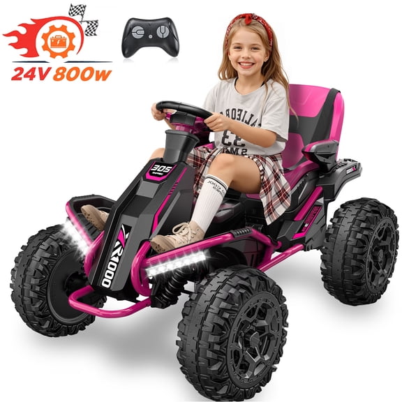TOKTOO 24V Electric Ride On Car for Big Kids, 4WD Off Road Ride On Toy with Adjustable Seat, Parent Remote, Music & Lights, 4 Wheeler for Boys Girls, Pink