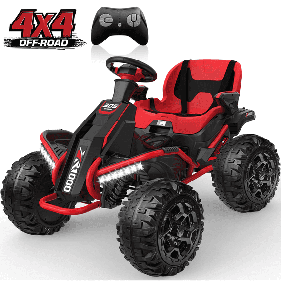 TOKTOO 24V 4WD Powered Ride on ATV Car for Big Kids, Ride on Toys for Boys Girls with 4 Wheels, 800W Powerful Motors, Remote Control, Shock Absorbers-Red