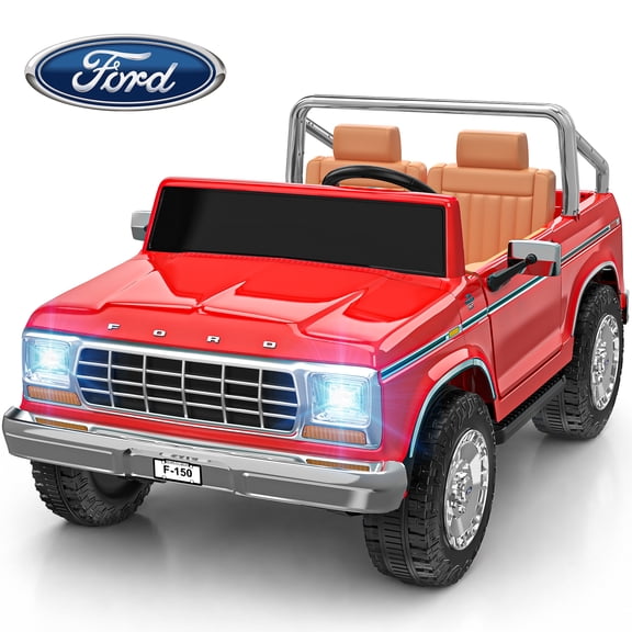 TOKTOO 24V Licensed 1973 Ford F-150 2 Seater Ride On Truck for Kids, Electric Ride On Car with Parent Remote Control, 400W Powerful Wheel, LED Lights, Music Player, Ages 3–8, Red