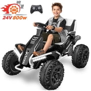 TOKTOO 24 Volt Ride On Toys for Big Kids, Kids Ride On ATV with 4 Motors, Remote Control, Shock Absorber & LED Headlights, 4WD Battery Powered ATV for Kids Age 5-12, White