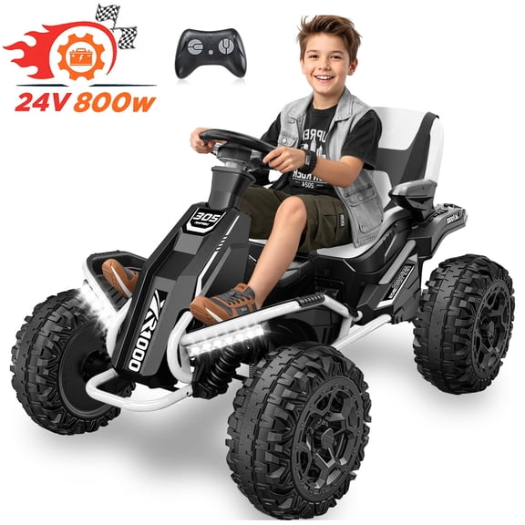 TOKTOO 24 Volt Ride On Toys for Big Kids, Kids Ride On ATV with 4 Motors, Remote Control, Shock Absorber & LED Headlights, 4WD Battery Powered ATV for Kids Age 5-12, White