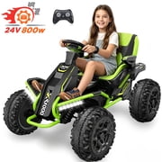 TOKTOO 24V Ride On Toys for Big Kids, 4 Wheeler for Kids Age 5-12, 800W Electric ATV Car for Kids with Parent Remote, Adjustable Seat, LED Lights & Music, Green