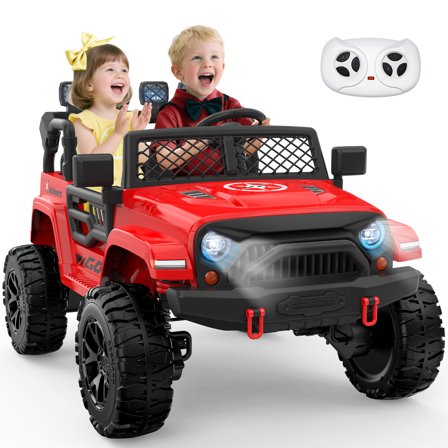 TOKTOO 24V Powered Ride on Car for Big Kids, 4WD 2 Seater 24 Volt ride on Toy, Ride on Truck, 24V Ride Ons, Kids Electric Car with 4 Power EVA Wheels, Bluetooth, Remote Control-Red