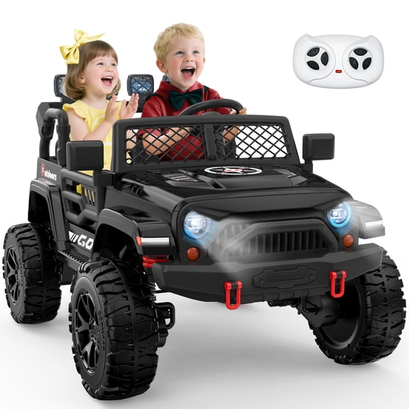 TOKTOO 24V Powered Ride on Car for Big Kids, 4WD 2 Seater 24 Volt ride on Toy, Ride on Truck, 24V Ride Ons, Kids Electric Car with 4 Power EVA Wheels, Bluetooth, Remote Control-Black