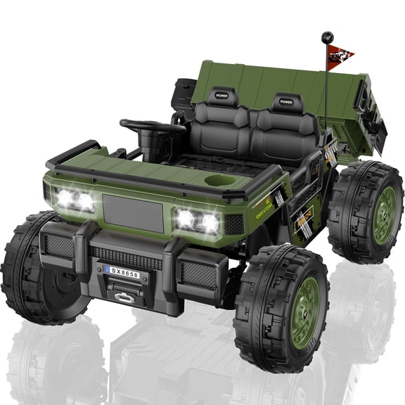 TOKTOO 24V Powered Ride on Dump Truck, 24V 2 Seater Ride on Car for Big Kid, 24 Volt Ride on Toy with Powerful Wheels for Boy Girl, 24V Ride Ons for Kid Aged 3-8Y, Green