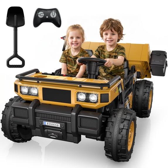 TOKTOO 24V Powered Ride on Dump Truck, 24V 2 Seater Ride on Car for Big Kid, 24 Volt Ride on Toy with Powerful Wheels for Boy Girl, 24V Ride Ons for Kid Aged 3-8Y, Yellow