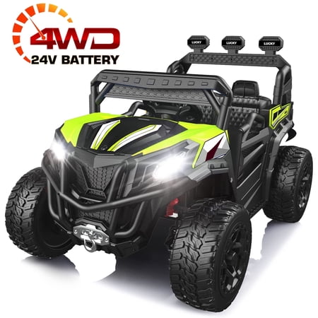 TOKTOO 24V Powered Ride on UTV, One Seater Kid Car w/ Remote Control, Trunk Storage Space-Green