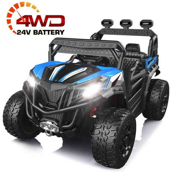 TOKTOO 24V Powered Ride on UTV, One Seater Ride on Car w/ Remote Control, Key Start, MP3-Blue