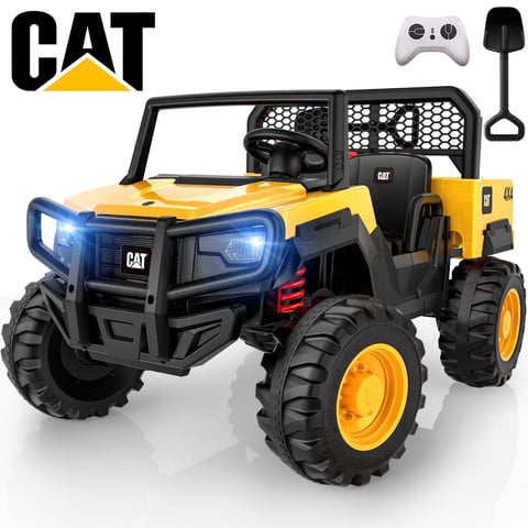 TOKTOO 24V Licensed Caterpillar 2 Seater Ride On Dump Truck for Kids with Dump Bed, Parent Remote Control, 400W Powerful Motor, LED Lights, Music, Ride On Toy for Boys Girls Ages 3–8, Yellow