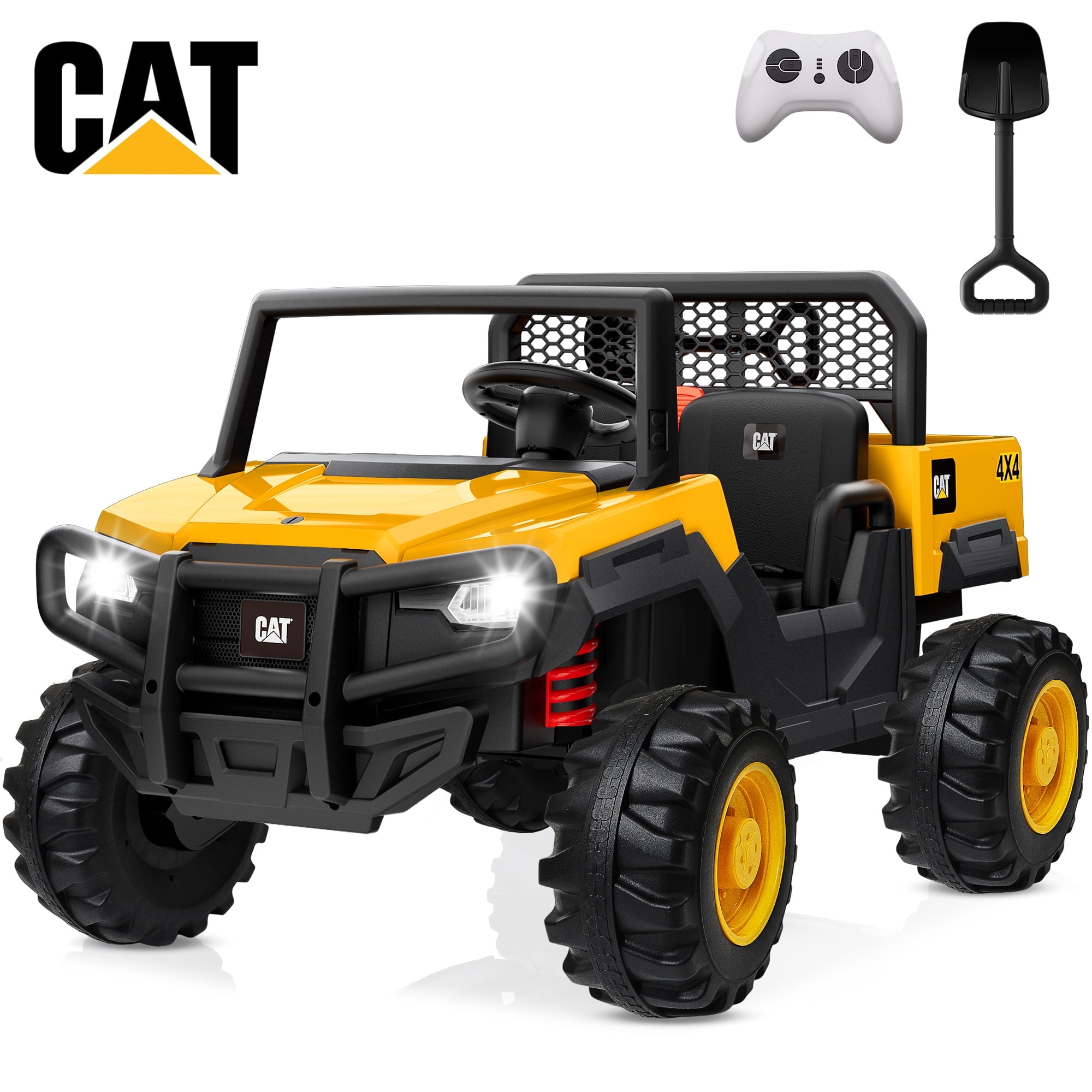 TOKTOO 24V Ride on Car Caterpillar Licensed UTV with 400W Powerful Motors, 4 Wheels, 5 Mph, 2-Seater 24V Ride on Dump Truck for Big Kids, Ride on Toy with Dump Bed, Shovel, Remote Control, Yellow