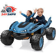TOKTOO 24V Ride on Car for big Kids, 4WD Max 5Mph, 2-Seater Ride on UTV w/ 300W Powerful Motors, EVA Tires, Four Wheel Suspension, Remote Control-Blue