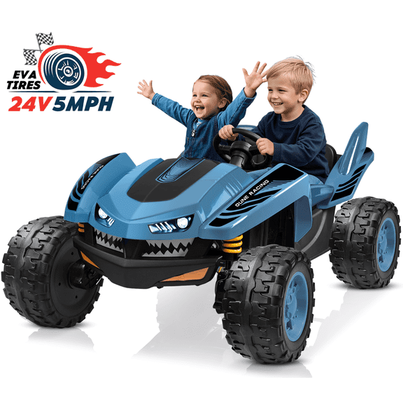 TOKTOO 24V Ride on Car for big Kids, 4WD Max 5Mph, 2-Seater Ride on UTV w/ 300W Powerful Motors, EVA Tires, Four Wheel Suspension, Remote Control-Blue