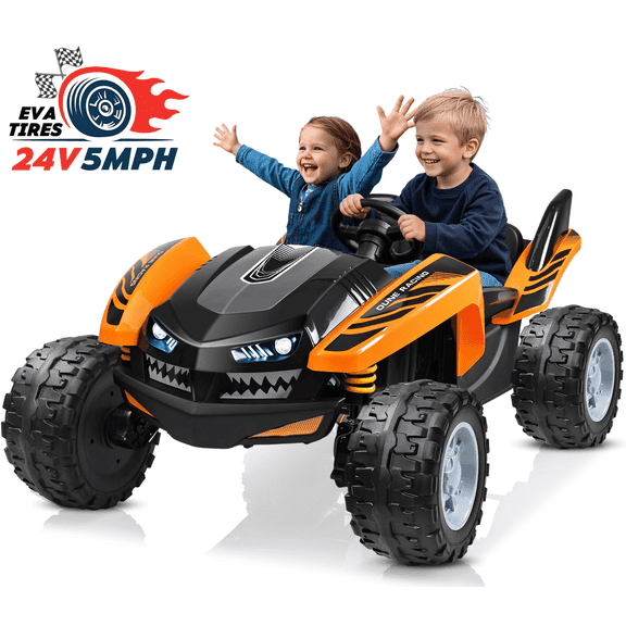 TOKTOO 24V Ride on Car for big Kids, 4WD Max 5Mph, 2-Seater Ride on UTV w/ 300W Powerful Motors, EVA Tires, Four Wheel Suspension, Remote Control-Orange