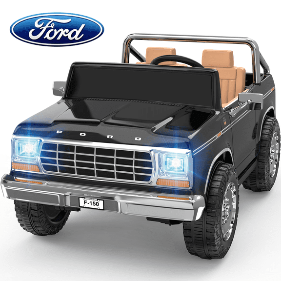 TOKTOO 24V Power Ride on Car for Big Kid, Licensed 1973 Ford F-150 2 Seater 24 Volt Ride on Toy Truck, 24V Ride Ons with 400W Powerful Wheel for Boy Girl, Kids Electric Car with Remote Control, Black