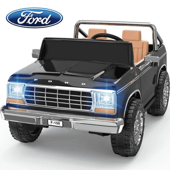 TOKTOO 24V Power Ride on Car for Big Kid, Licensed 1973 Ford F-150 2 Seater 24 Volt Ride on Toy Truck, 24V Ride Ons with 400W Powerful Wheel for Boy Girl, Kids Electric Car with Remote Control, Black