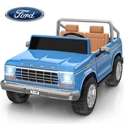TOKTOO 24V Licensed 1973 Ford F-150 2 Seater Ride On Truck for Kids, Electric Ride On Car with Parent Remote Control, 400W Powerful Wheel, LED Lights, Music Player, Ages 3 8, Blue