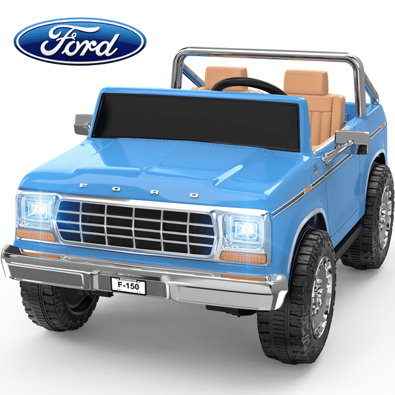 TOKTOO 24V Power Ride on Car for Big Kid, Licensed 1973 Ford F-150 2 Seater 24 Volt Ride on Toy Truck, 24V Ride Ons with 400W Powerful Wheel for Boy Girl, Kids Electric Car with Remote Control, Blue