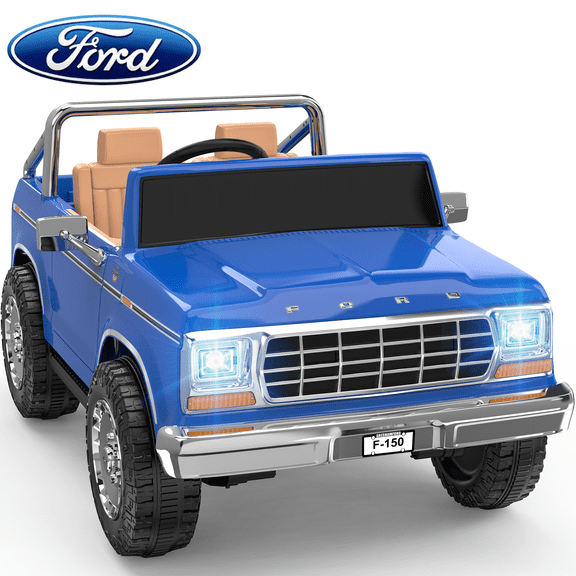 TOKTOO 24V Ride on Dump Truck, Licensed 1973 Ford F-150 Ride on Electric Car for Big Kid, 2 Seater Ride on Toy with Dump Bed, Remote Control, Gift for Boys Girls, Dark Blue