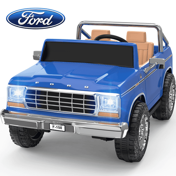 TOKTOO 24V Licensed 1973 Ford F-150 2 Seater Ride On Truck for Kids, Electric Ride On Car with Parent Remote Control, 400W Powerful Wheel, LED Lights, Music Player, Ages 3–8, Dark Blue