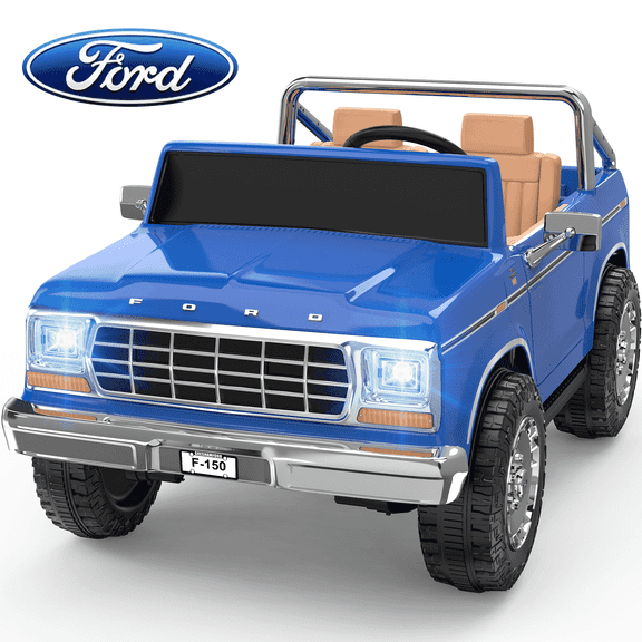 TOKTOO Licensed 1973 Ford F-150 24V 2 Seater Ride On Car for Kids, Electric Ride On Toys with Parent Remote Control, 400W Powerful Wheel, LED Lights, Music Player, Ages 3-8, Dark Blue