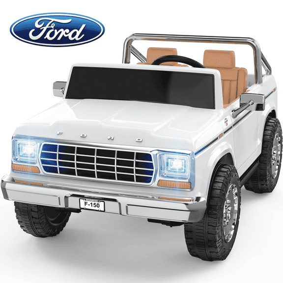 TOKTOO 24V Licensed 1973 Ford F-150 2 Seater Ride On Truck for Kids, Electric Ride On Car with Parent Remote Control, 400W Powerful Wheel, LED Lights, Music Player, Ages 3–8, White
