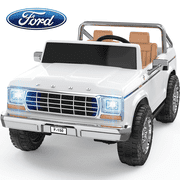 TOKTOO 24V Licensed 1973 Ford F-150 2 Seater Ride On Truck for Kids, Electric Ride On Car with Parent Remote Control, 400W Powerful Wheel, LED Lights, Music Player, Ages 3 8, White