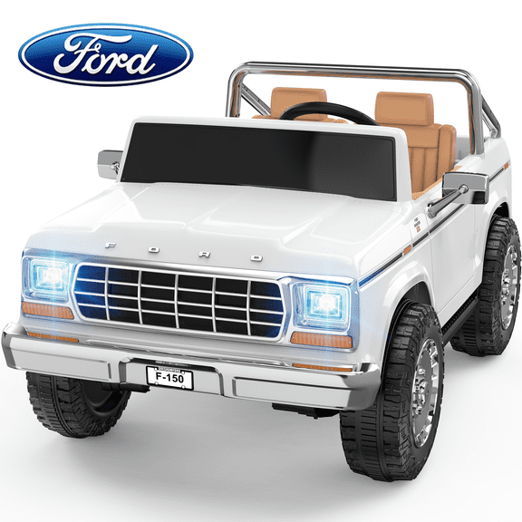 TOKTOO 24V Licensed 1973 Ford F-150 2 Seater Ride On Truck for Kids, Electric Ride On Car with Parent Remote Control, 400W Powerful Wheel, LED Lights, Music Player, Ages 3–8, White