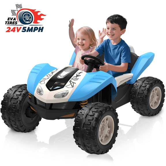 TOKTOO 24V Ride on Toy, 4WD 5Mph, 2-Seater Ride on Car for Kids w/ 300W Powerful Motors, Max 5Mph, EVA Tires, Four Wheel Suspension, Remote Control-Blue