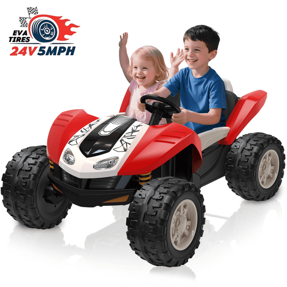 TOKTOO 24V Ride on Toy, 4WD 5Mph, 2-Seater Ride on Car for Kids w/ 300W Powerful Motors, Max 5Mph, EVA Tires, Four Wheel Suspension, Remote Control-Red