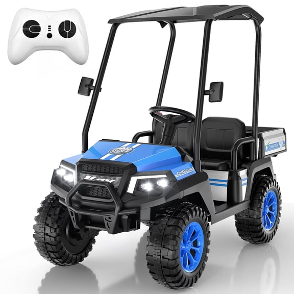 TOKTOO Kids Golf Cart, 24V Ride on Car, 2 Seater Electric Ride on Truck with Remote Control, Detachable Awning, 4*96W Powerful Motors for Aged 3-8 Years, Blue