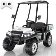 TOKTOO 24V Ride on Toys for Big Kids, Kids Golf Cart, 2 Seater Electric Ride on Car with Remote Control, Detachable Awning, 4*96W Powerful Motors for Boys Girls Aged 3-8 Years, White
