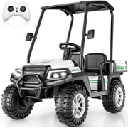 TOKTOO 24V Ride on Toys for Big Kids, Kids Golf Cart, 2 Seater Electric Ride on Car with Remote Control, Detachable Awning, 4*96W Powerful Motors for Boys Girls Aged 3-8 Years, White