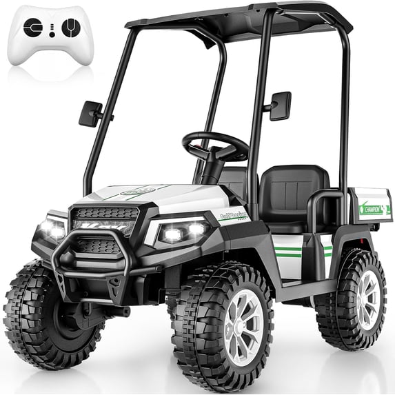 TOKTOO 24V Ride on Toys for Big Kids, Kids Golf Cart, 2 Seater Electric Ride on Car with Remote Control, Detachable Awning, 4*96W Powerful Motors for Boys Girls Aged 3-8 Years, White