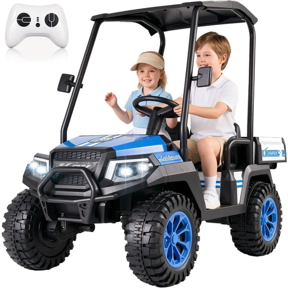 TOKTOO 24V Kids Golf Cart, 24 volt Ride on Toys, 2 Seater 24 Volt Powered Electric Ride On Car for Big kids, Ride on Truck for Aged 3-8 Years, With Remote Control, Detachable Awning, Blue