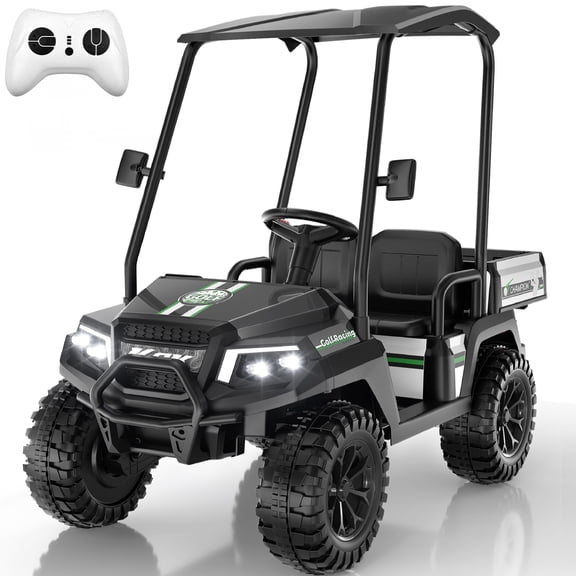 TOKTOO Golf Cart for Kids, 24V Ride on Truck, 2 Seater Electric Ride on Car with Remote Control, Detachable Awning, 4*96W Powerful Motors for Aged 3-8 Years, Black