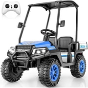 TOKTOO 24V Kids Golf Cart, 24 volt Ride on Toys, 2 Seater 24 Volt Powered Electric Ride On Car for Big kids, Ride on Truck for Aged 3-8 Years, With Remote Control, Detachable Awning, Blue