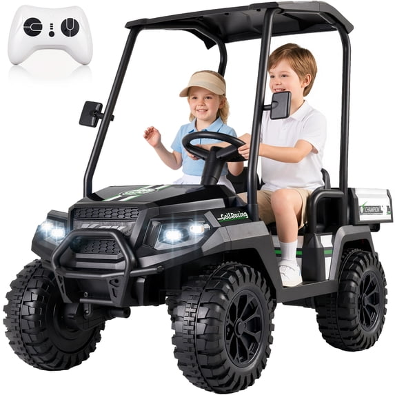 TOKTOO 24V Ride on Toys for Big Kids, Kids Golf Cart, 2 Seater Electric Ride on Car with Remote Control, Detachable Awning, 4*96W Powerful Motors for Boys Girls Aged 3-8 Years,Black