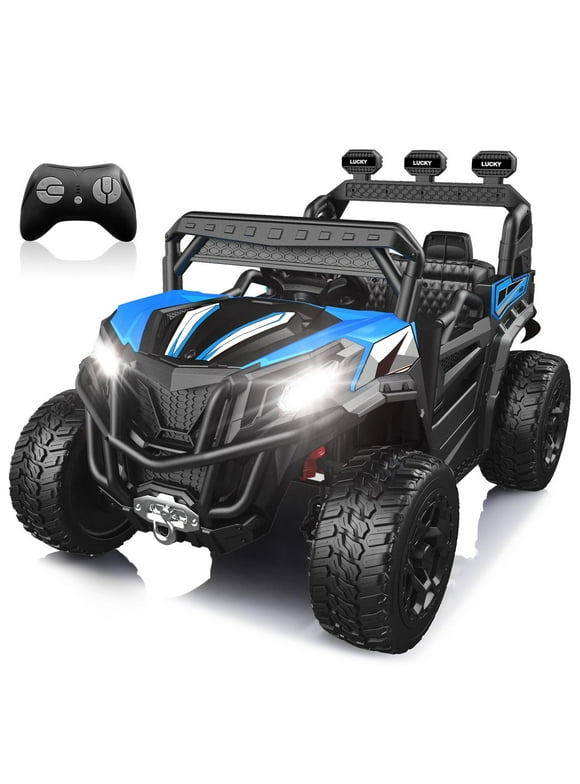 TOKTOO 24V Ride on Car, 4WD Powered Ride on UTV with Remote Control & Trunk Storage Space,  1 Seater Kid Car for Boys Girls -Blue